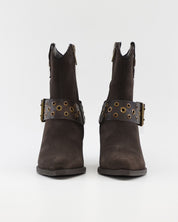 BOTÍN COWBOY MUJER MARRON CHOCOLATE HEBILLA Y TALLAS BRONCE CARMELA 164132