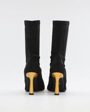 BOTA MEDIA CAÑA LYCRA MUJER COLOR NEGRO DETALLES DORADOS DANIELA VEGA 2880 ANTE STRECH