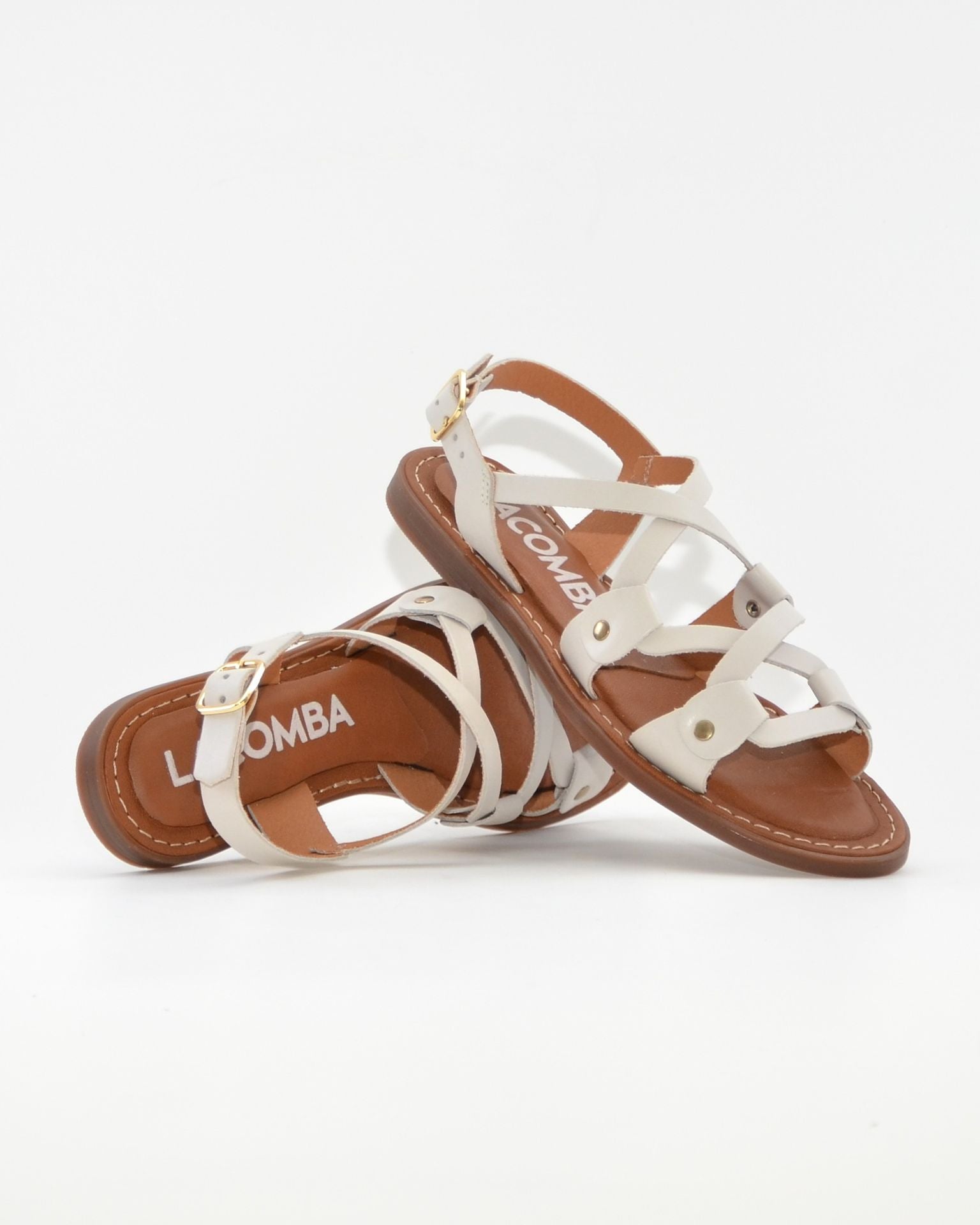 SANDALIA MUJER PLANA PIEL COLOR HIELO TACHAS LACOMBA CAMPANULA