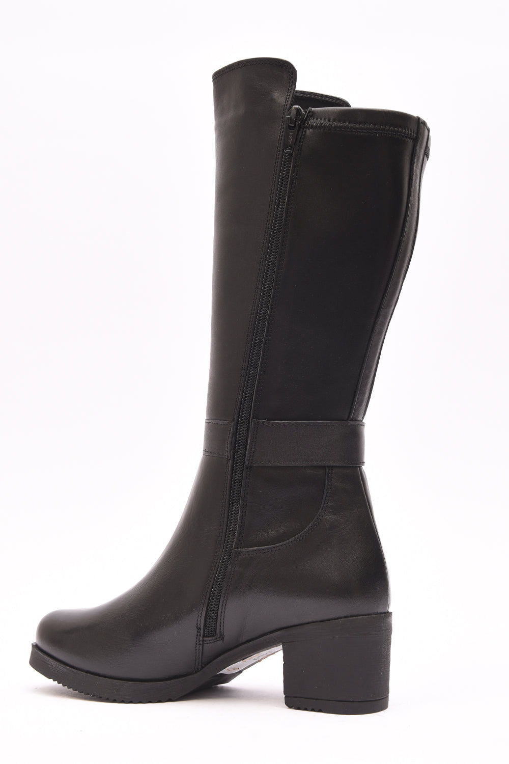 BOTA MUJER NEGRO TACON CUADRADO  CREMALLERA Y LICRA LATERAL  L-1304