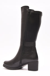 BOTA MUJER NEGRO TACON CUADRADO  CREMALLERA Y LICRA LATERAL  L-1304