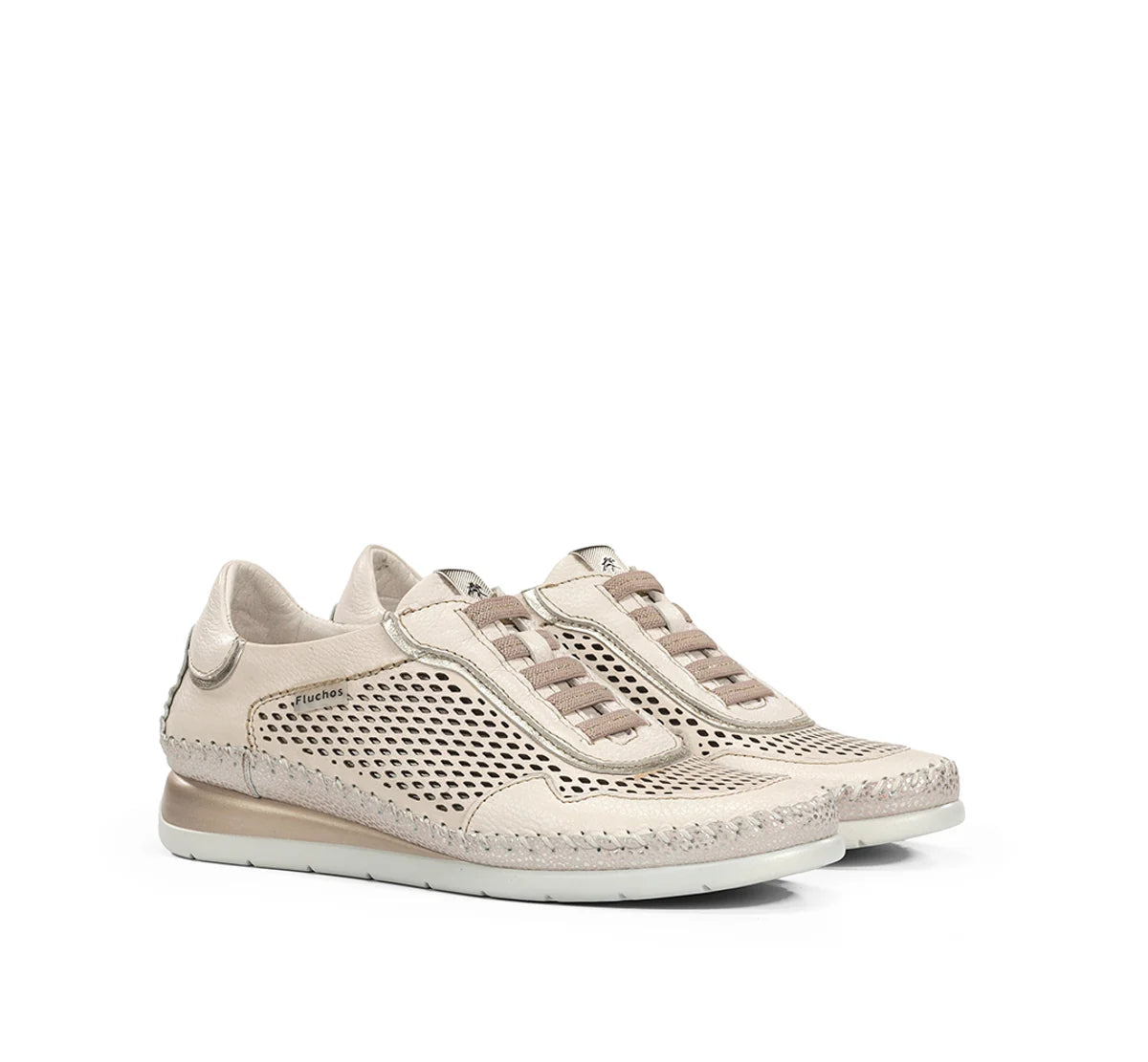 ZAPATO FLUCHOS MUJER COLOR BLANCO ROTO CON ELASTICOS METALIZADOS FLUCHOS SELLA F2143 RAW