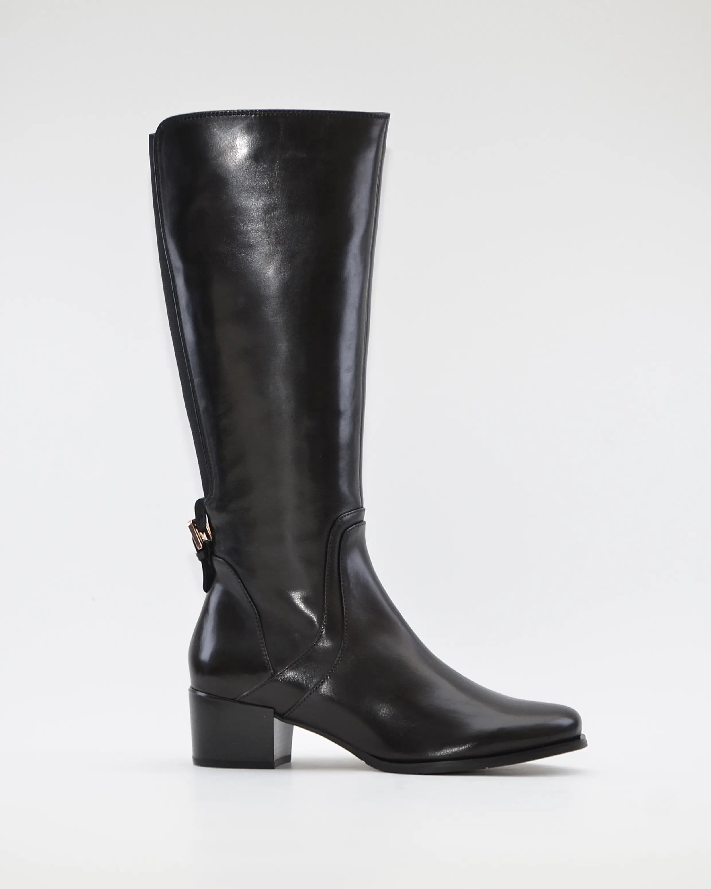 BOTA ALTA MUJER PIEL TACON BAJO COLOR NEGRO CON ELASTICO Y CREMALLERA REGARDE LE CIEL  JOLENE 22 NEGRO