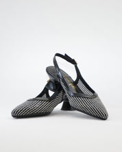 ZAPATO VESTIR MUJER DESTALONADO TACON BAJO DANIELA VEGA CON REJILLA NEGRO BLANCO