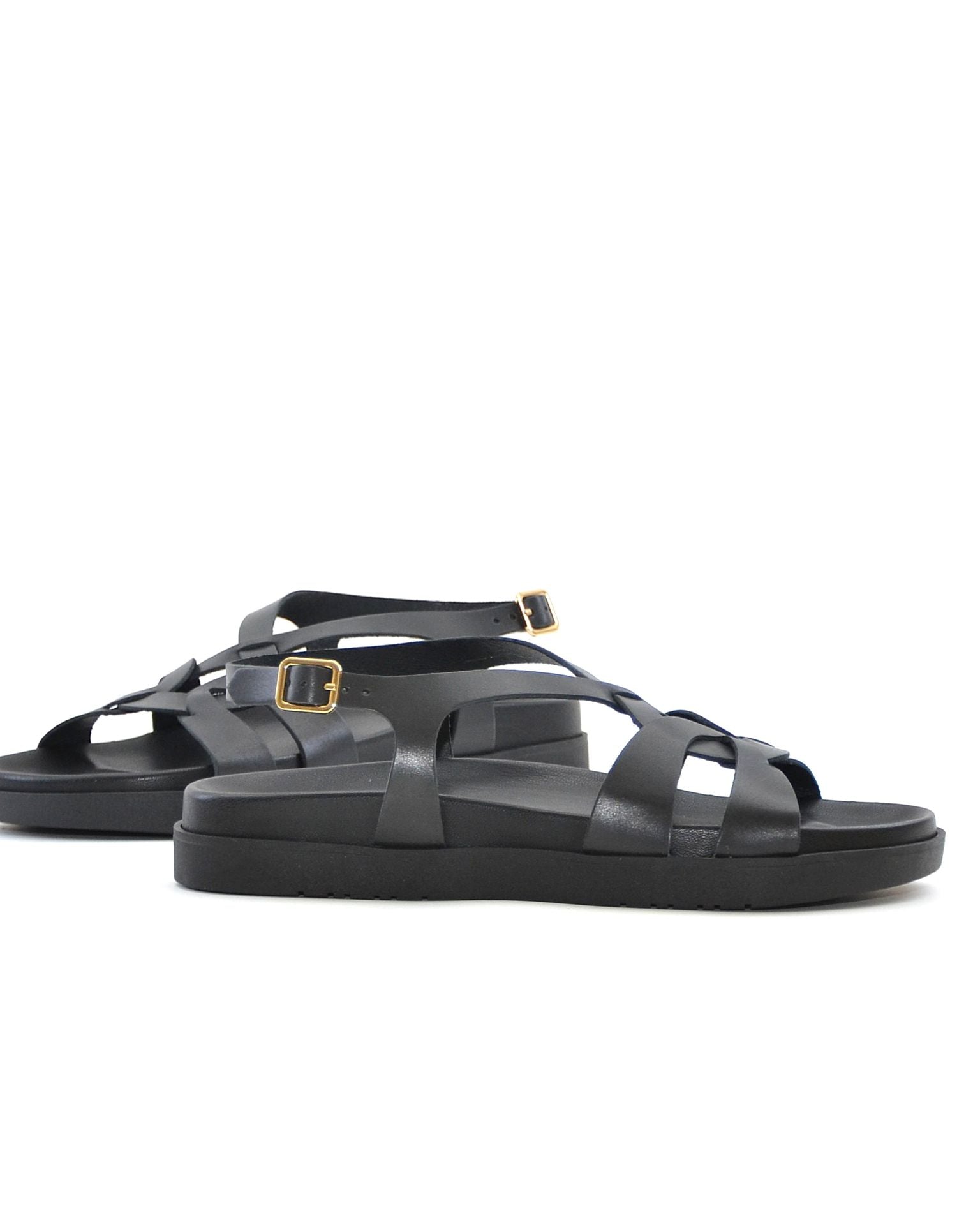 SANDALIA BIO PIEL COLOR NEGRO PLANTA FORRADA LACOMBA CROW