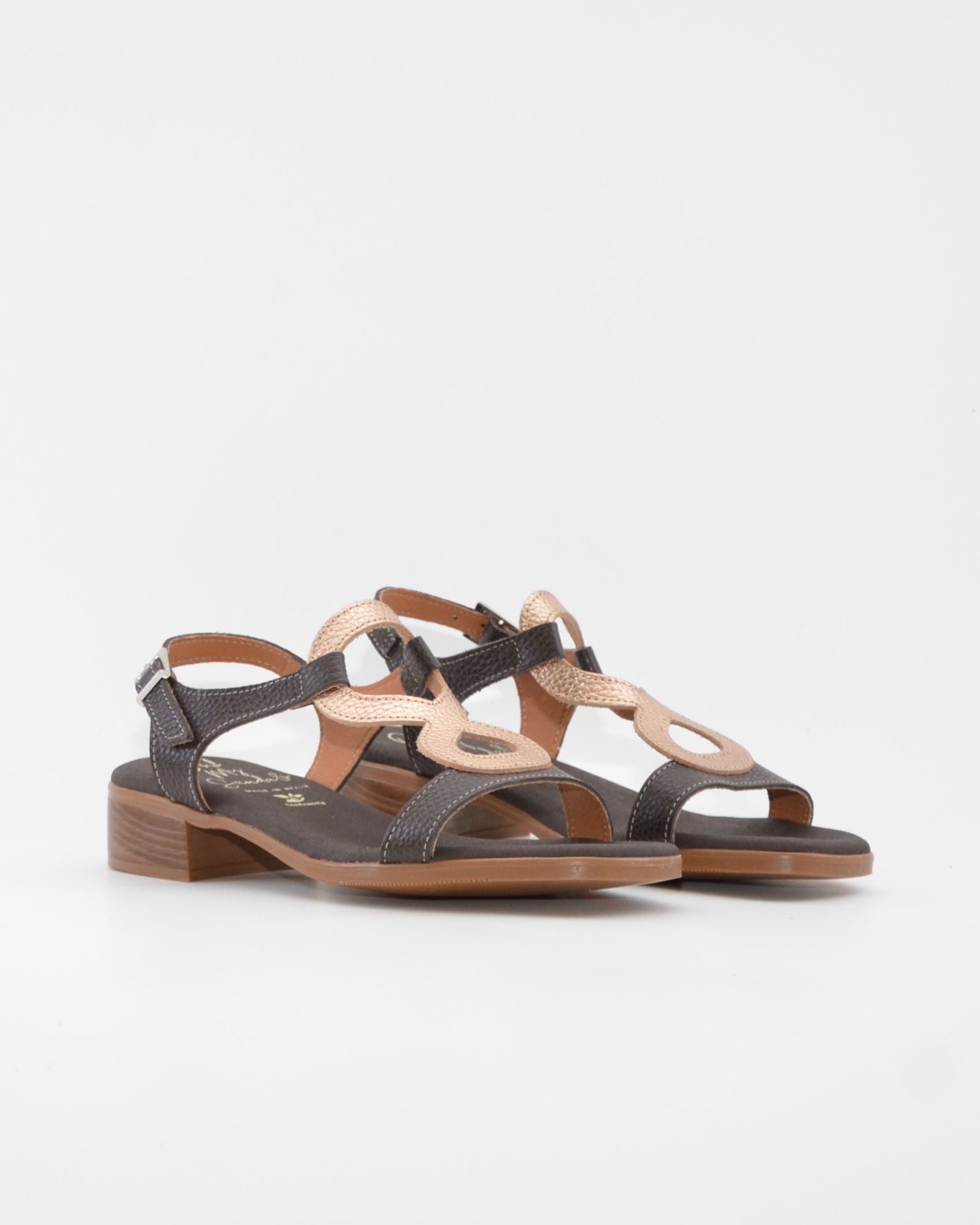 SANDALIA MUJER TACON BAJO COMBI MARRON DORADO PLANTA DE GEL OH MY SANDALS 5893