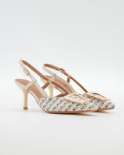 ZAPATO FIESTA MUJER TEJIDO BLANCO ADORNO METÁLICO CAYETANO 56022