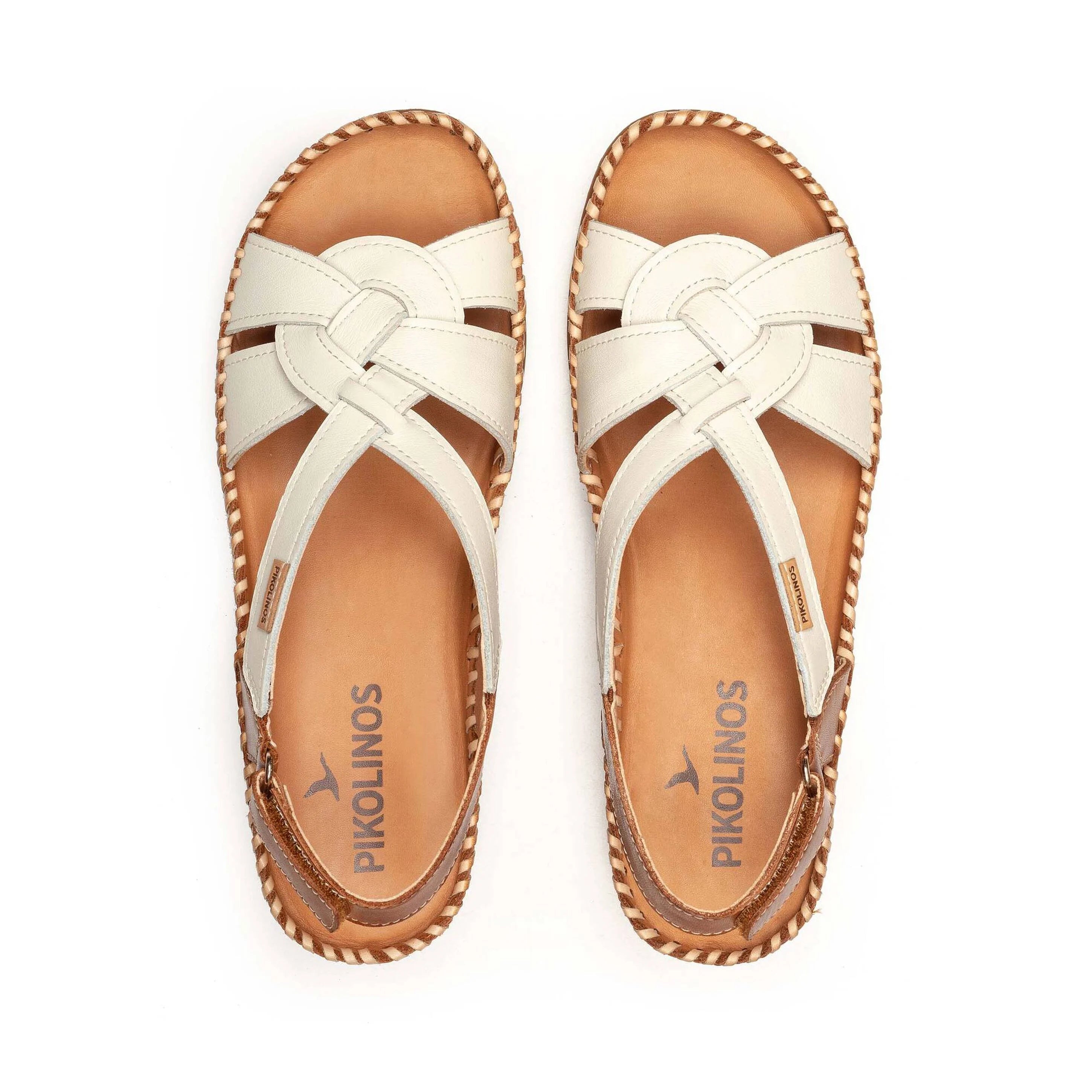SANDALIA PLANA DE PIEL TRENZADA COLOR BLANCO ROTO PIKOLINOS W8K-1839C2 NATA