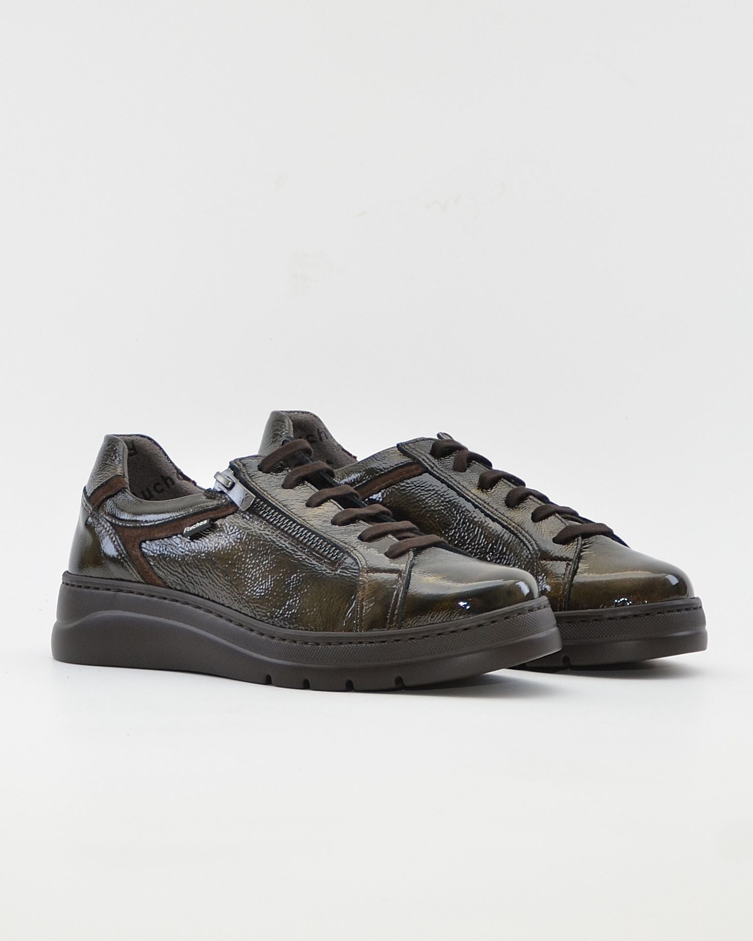 ZAPATO CASUAL MUJER PLANO FLUCHOS POMPASF1666 CHAROL OLIVA