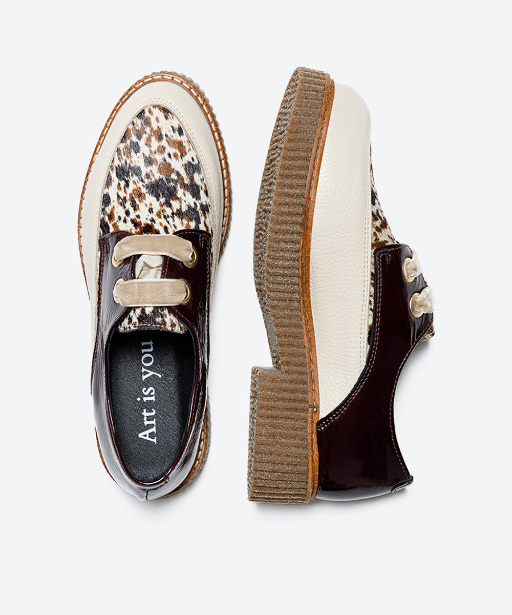 ZAPATO CORDON MUJER BEIGE CHAROL MARRON POTRO ANIMAL LACOMBA ALPINA