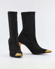 BOTA MEDIA CAÑA LYCRA MUJER COLOR NEGRO DETALLES DORADOS DANIELA VEGA 2880 ANTE STRECH