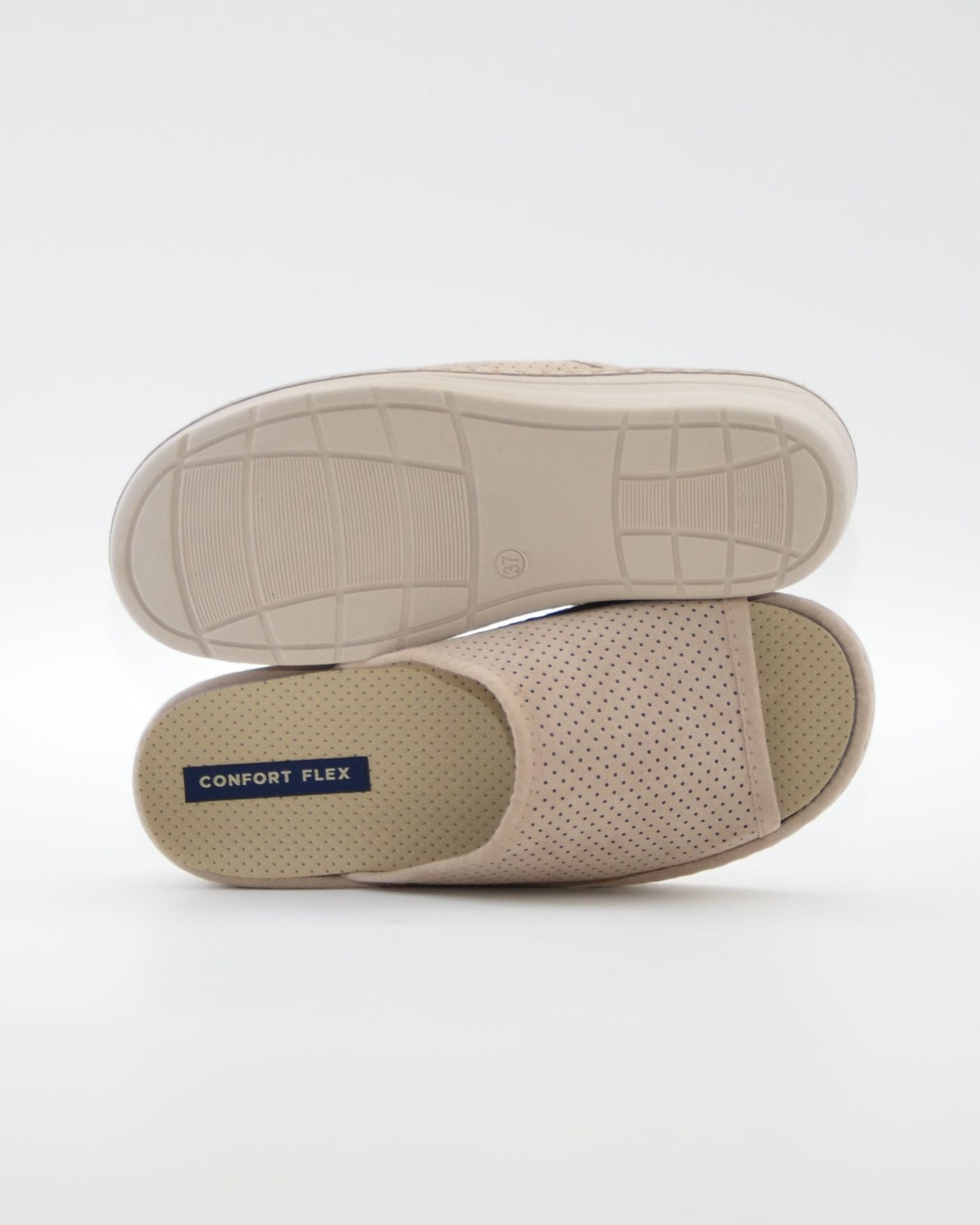 ZAPATILLAS DE CASA MUJER ABIERTA CON CUÑA COLOR BEIGE ANCHO ESPECIAL  PLANTILLA EXTRAIBLE
