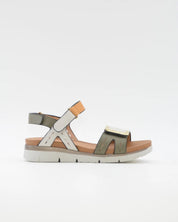 SANDALIA PLANA MUJER STONEFLY DOS VELCROS COMBI OLIVA CUERO BLANCO 220834 BSE