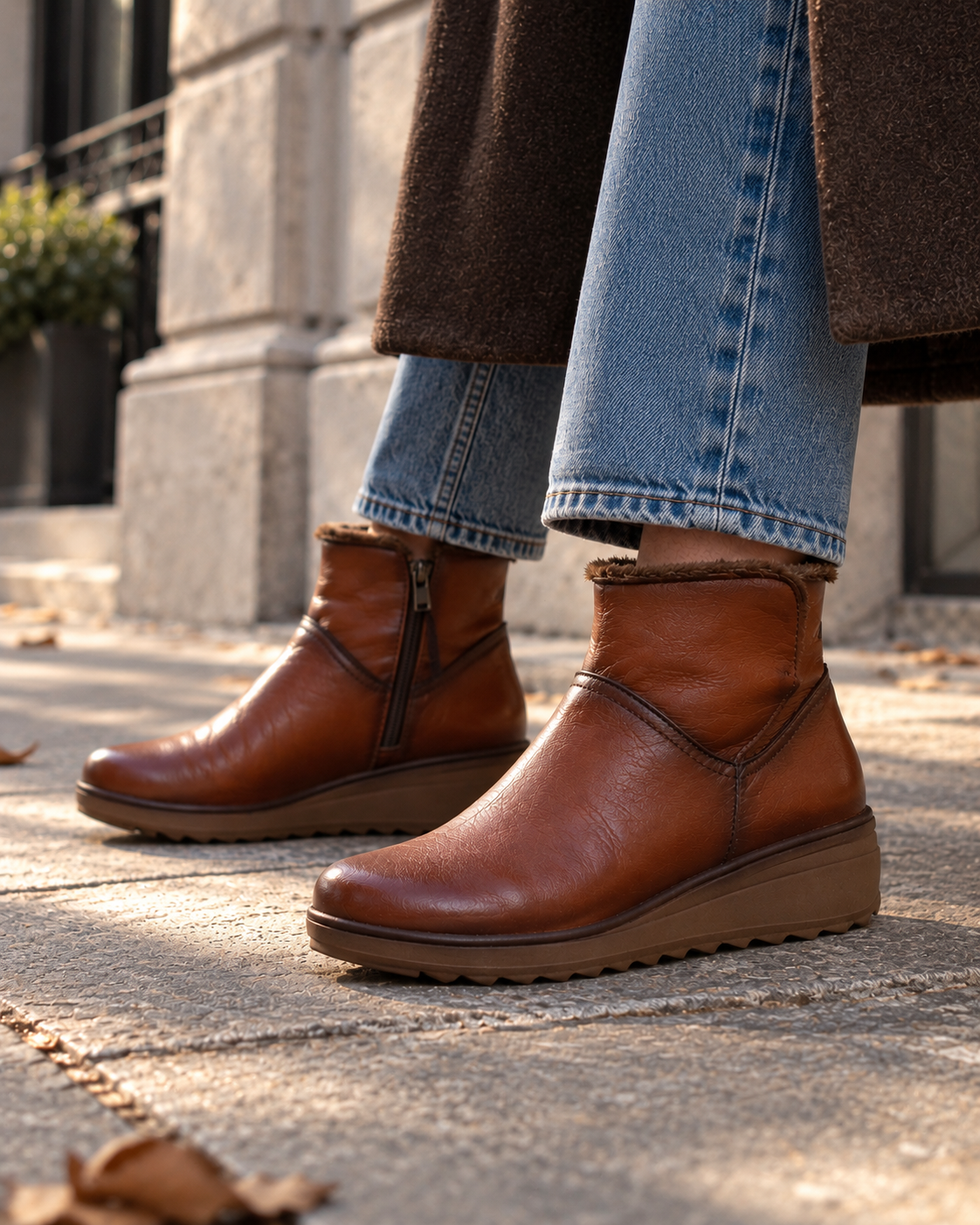 BOTINES DE MUJER CON CUÑA BAJA COLOR CUERO GIORDA 27681
