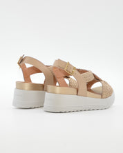 SANDALIA PLANA MUJER STONEFLY TRENZADA ORO Y BEIGE