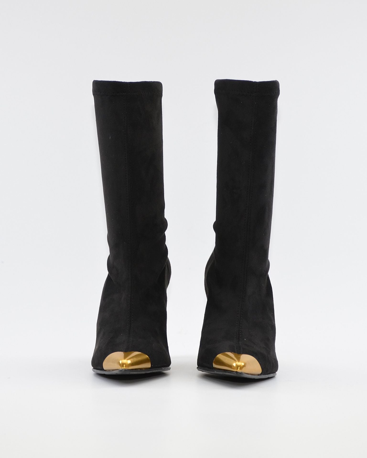 BOTA MEDIA CAÑA LYCRA MUJER COLOR NEGRO DETALLES DORADOS DANIELA VEGA 2880 ANTE STRECH