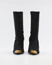 BOTA MEDIA CAÑA LYCRA MUJER COLOR NEGRO DETALLES DORADOS DANIELA VEGA 2880 ANTE STRECH