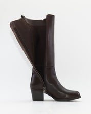BOTA ALTA MUJER TACON MEDIO COLOR MARRON CREMALLERA Y ELASTICO TREINTAS L-1504