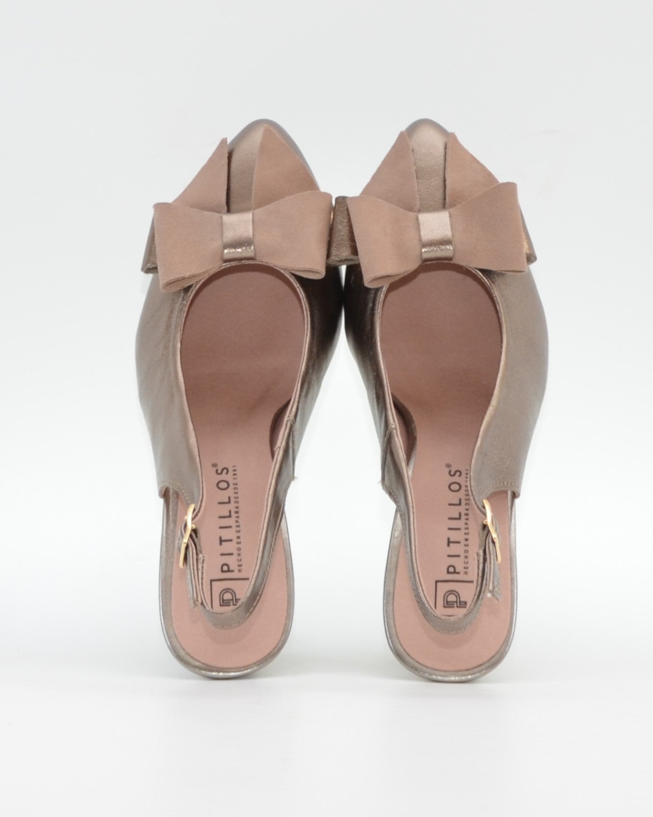ZAPATO SALON DESTALONADO ADORNO LAZO PITILLOS 11191 BRONCE