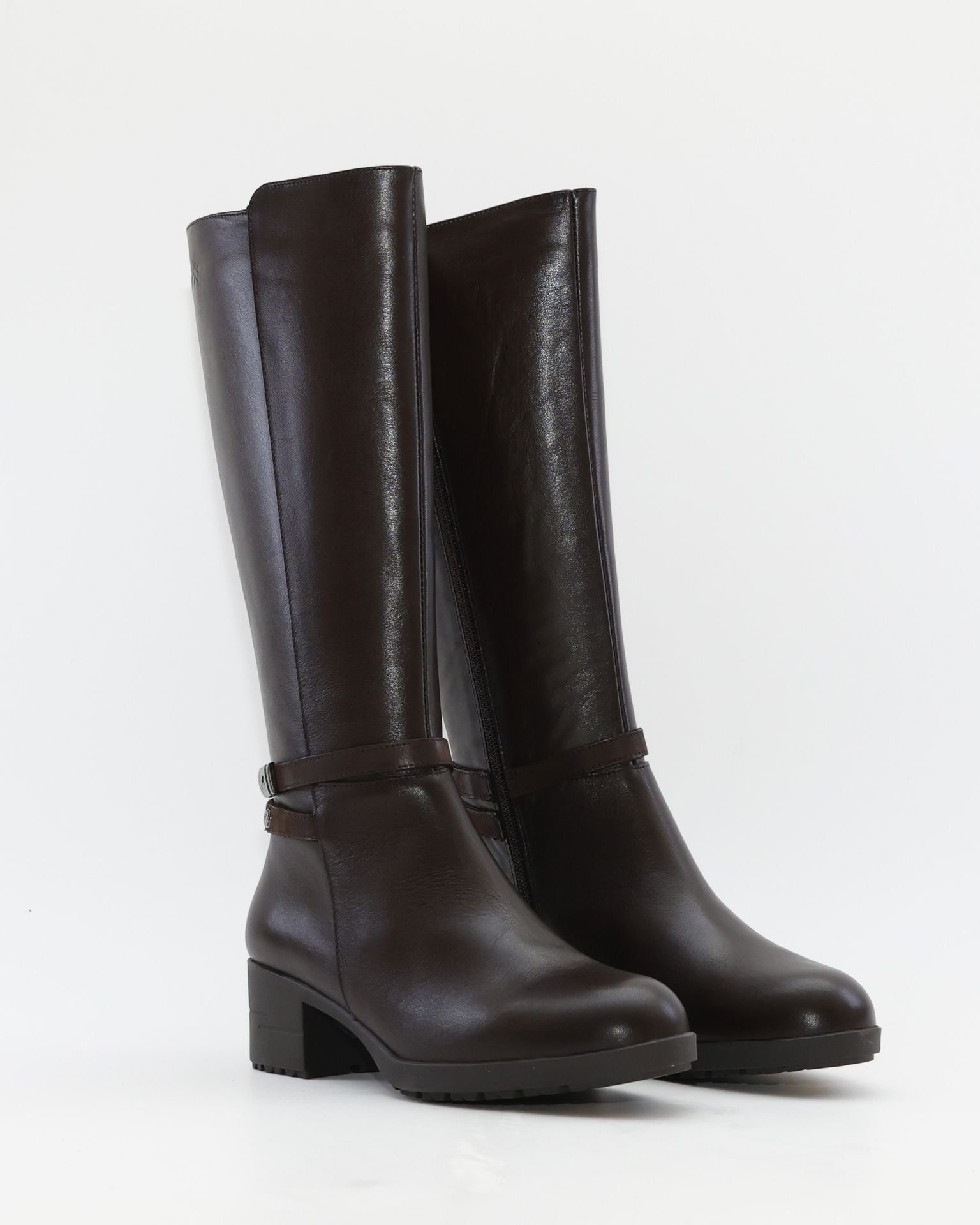 BOTA ALTA MARRON CHOCOLATE MUJER TACON ANCHO FLUCHOS ALISS F1314