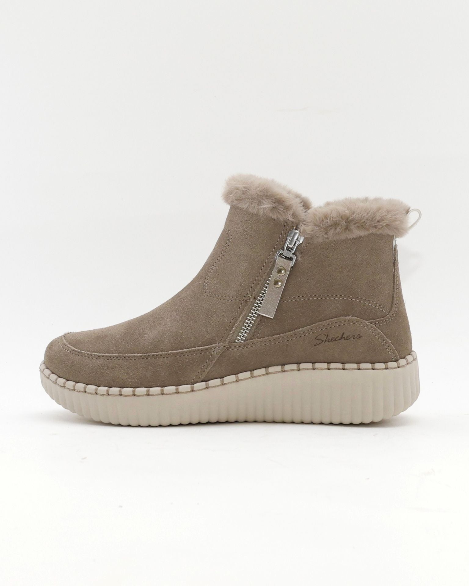 BOTIN PLANO MUJER FORRADO CON PELO  SKECHERS TAUPE 168108 TPE
