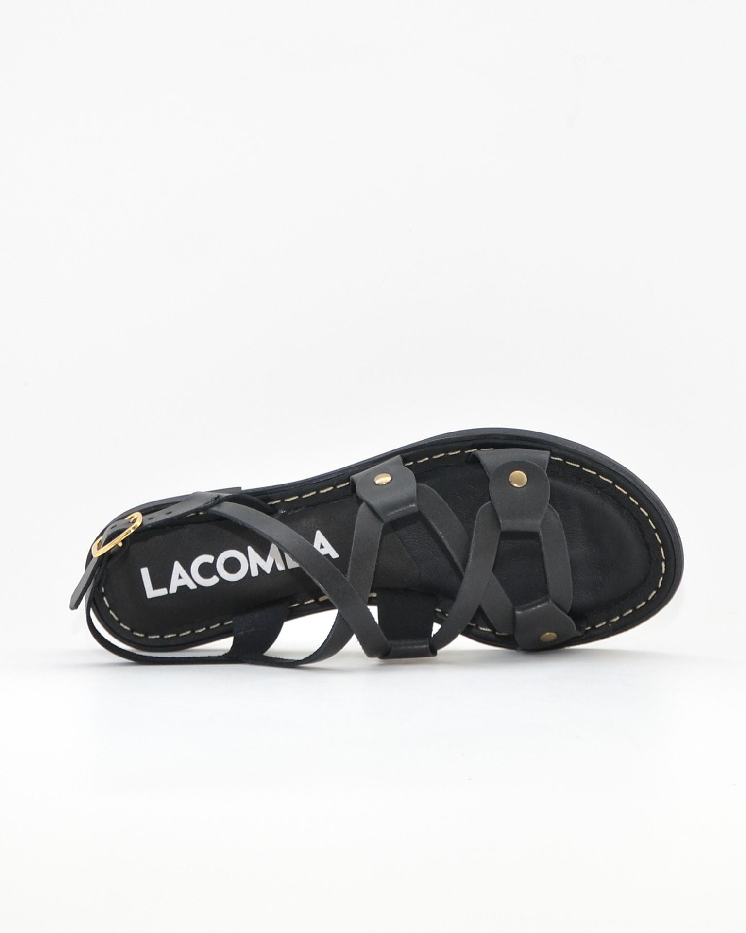 SANDALIA MUJER PLANA PIEL COLOR NEGRO TACHAS LACOMBA BOUGAIN