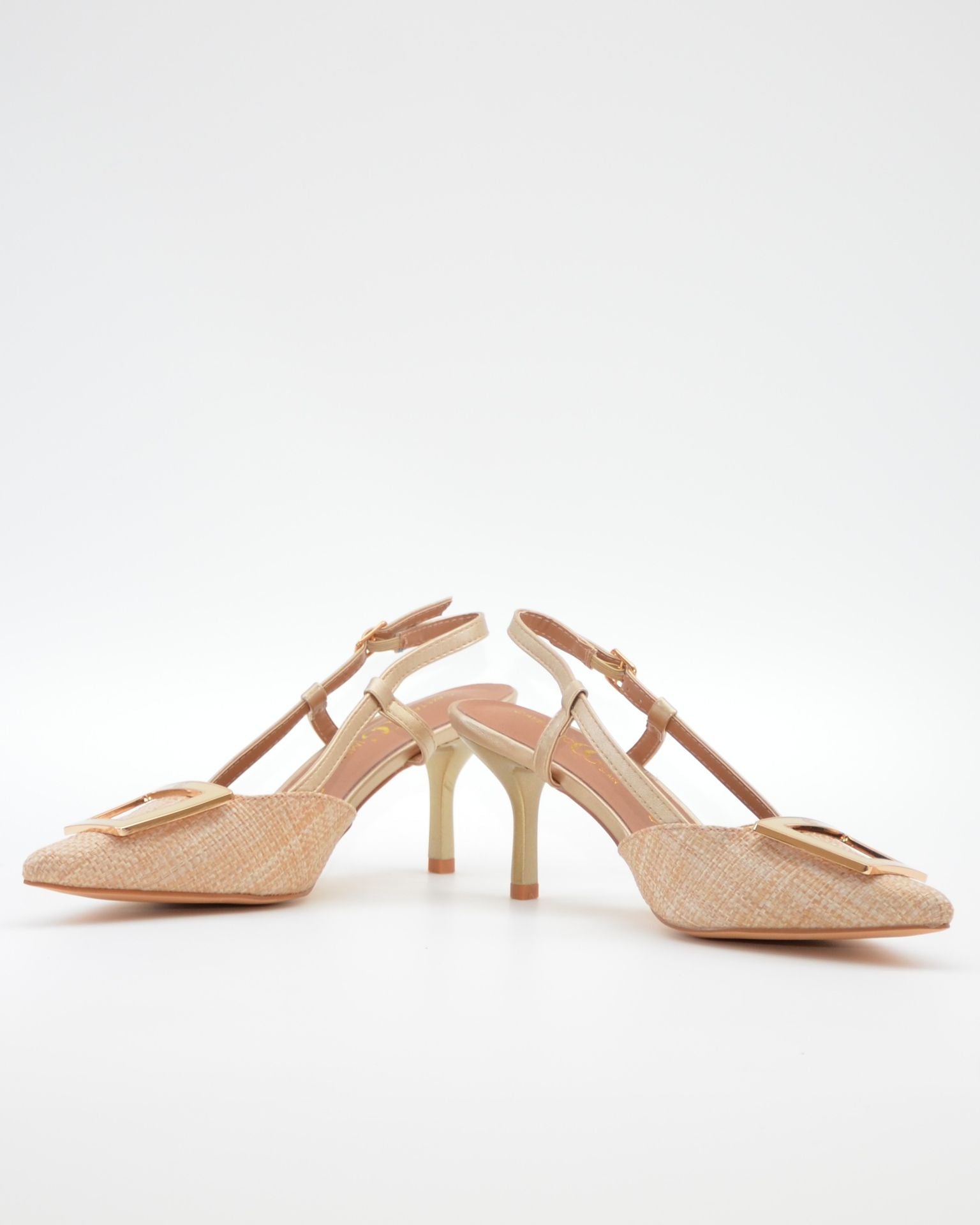 ZAPATO FIESTA MUJER TEJIDO BEIGE ADORNO METÁLICO CAYETANO 56022