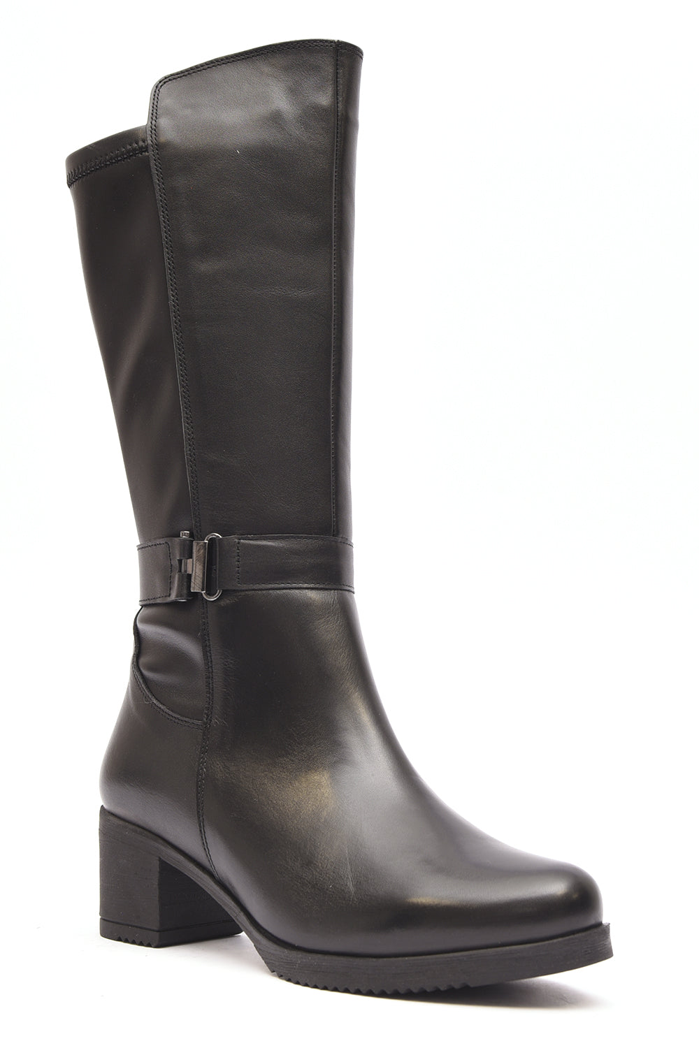 BOTA MUJER NEGRO TACON CUADRADO  CREMALLERA Y LICRA LATERAL  L-1304