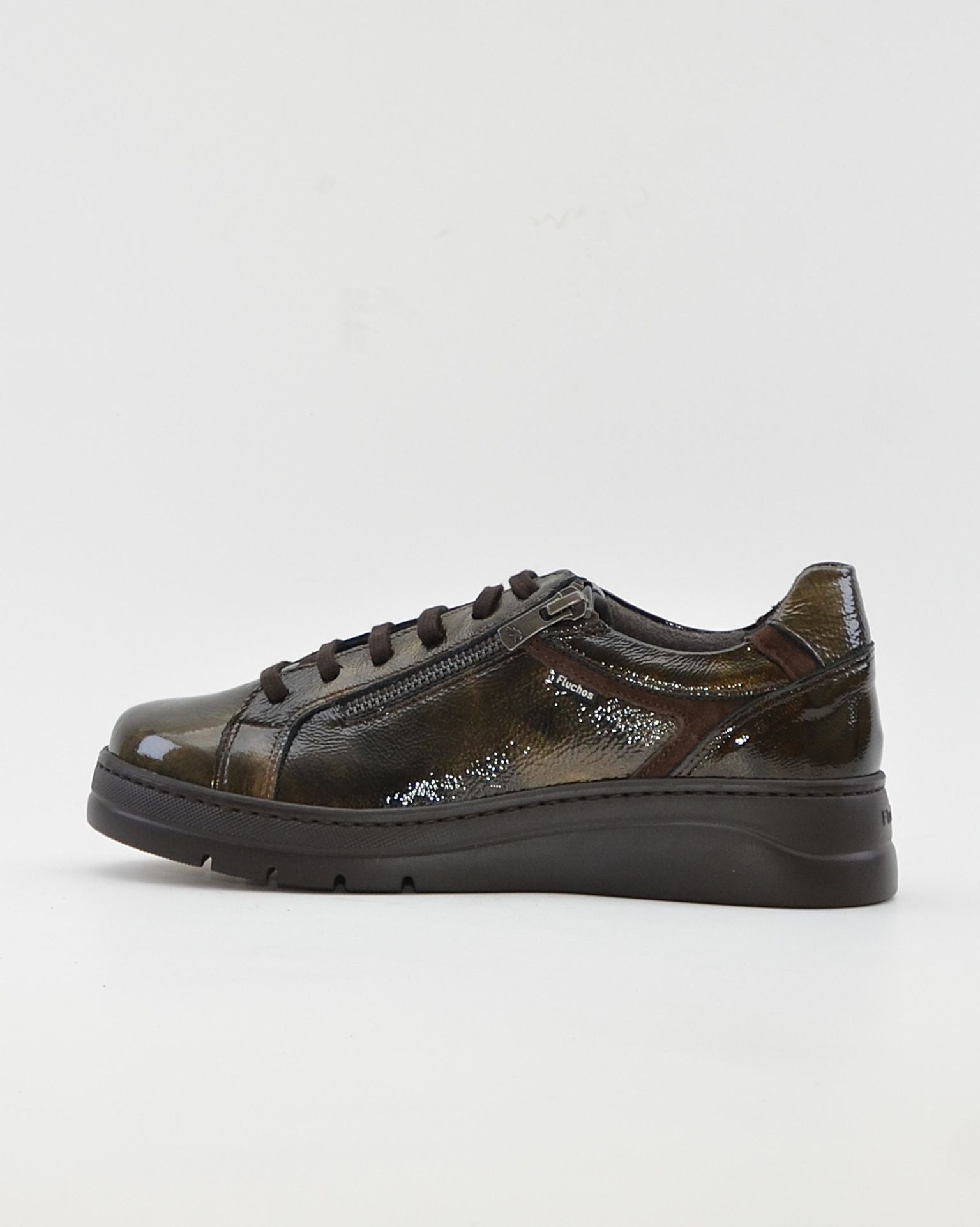 ZAPATO CASUAL MUJER PLANO FLUCHOS POMPASF1666 CHAROL OLIVA