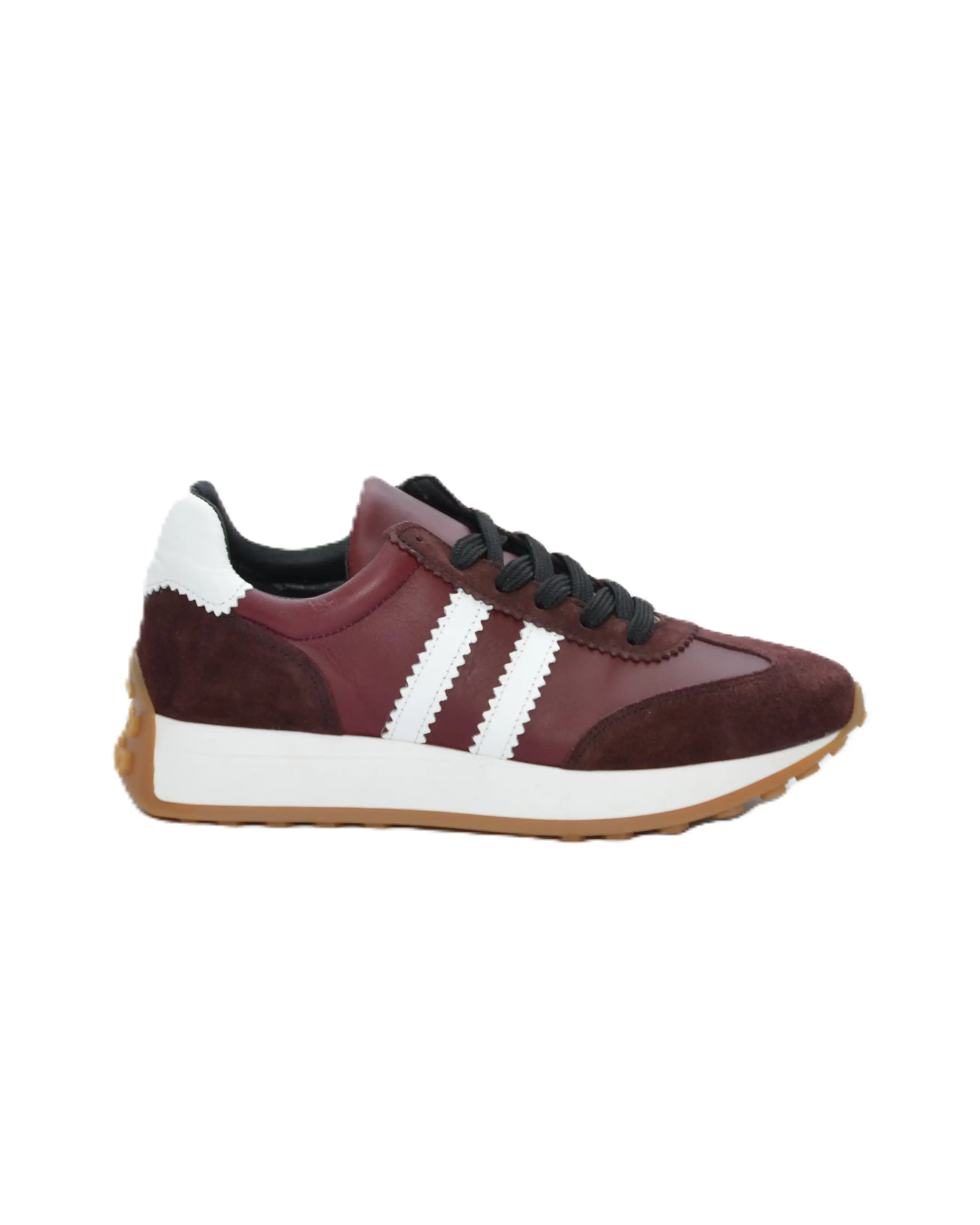 SNEAKER MUJER BURDEOS TIRAS BLANCAS