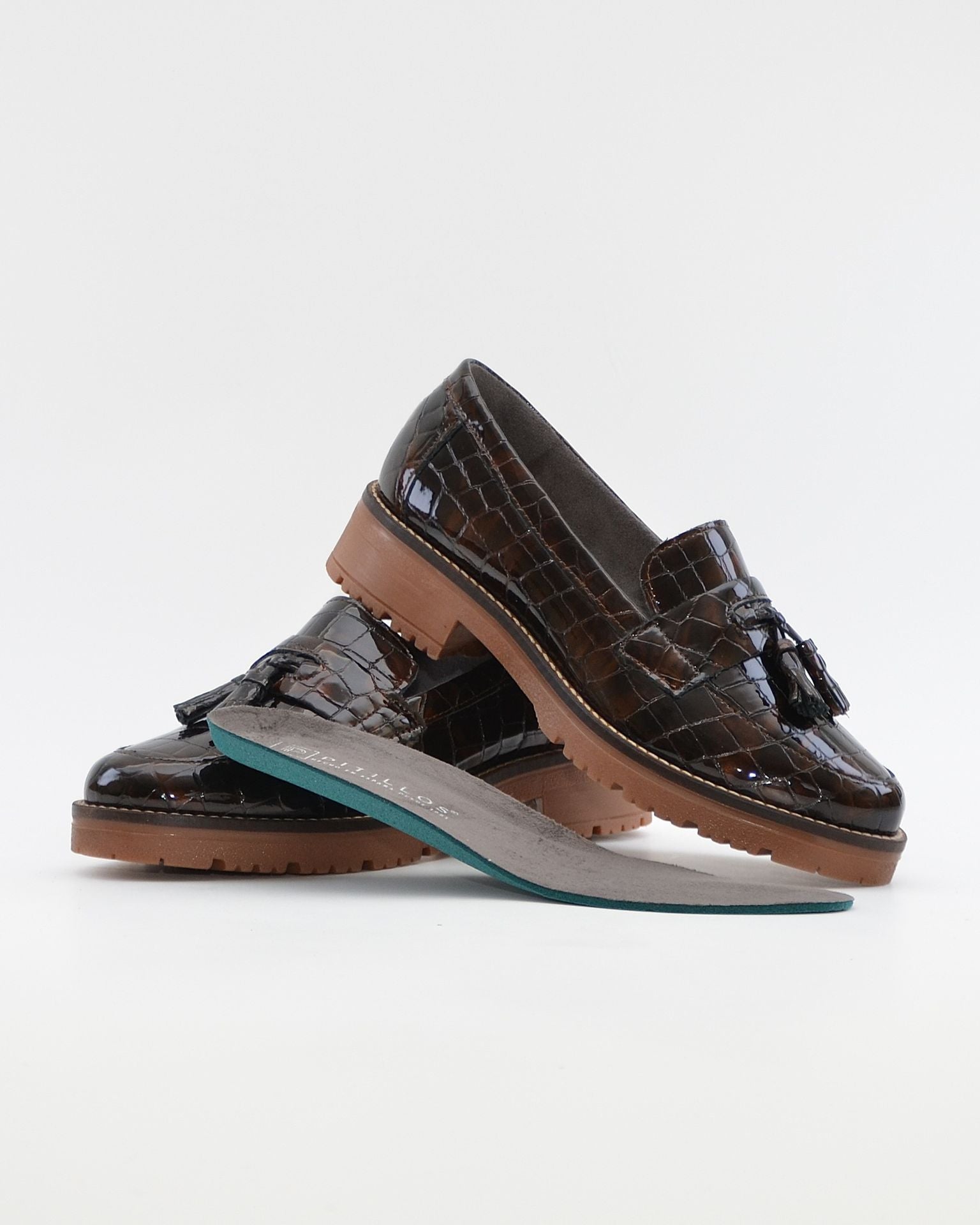 ZAPATO MOCASIN MUJER CHAROL COCO MARRON PLANTILLA EXTRAIBLE PITILLOS 10770