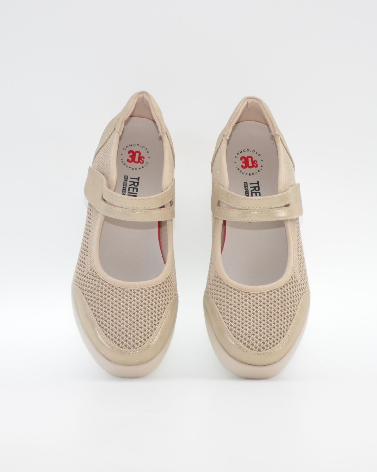 MERCEDES MUJER DE CORTE DEPORTIVO CON CUÑA Y VELCRO TREINTAS L4570 BEIGE