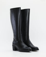BOTA ALTA MUJER TACON ANCHO CON ELASTICOS PIEL COLOR NEGRO KAOLA 8825