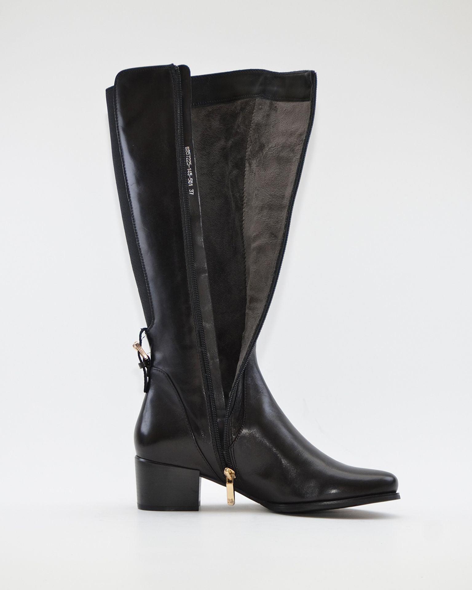 BOTA ALTA MUJER PIEL TACON BAJO COLOR NEGRO CON ELASTICO Y CREMALLERA REGARDE LE CIEL  JOLENE 22 NEGRO