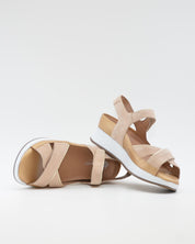 SANDALIA CRUZADA PLANTILLA EXTRAIBLE MUJER TRES VELCROS ANCHO ESPECIAL COLOR NUDE PIE SANTO 260381