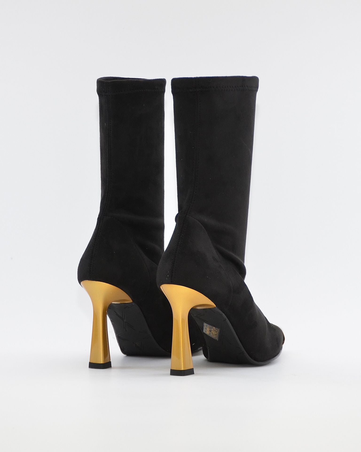 BOTA MEDIA CAÑA LYCRA MUJER COLOR NEGRO DETALLES DORADOS DANIELA VEGA 2880 ANTE STRECH