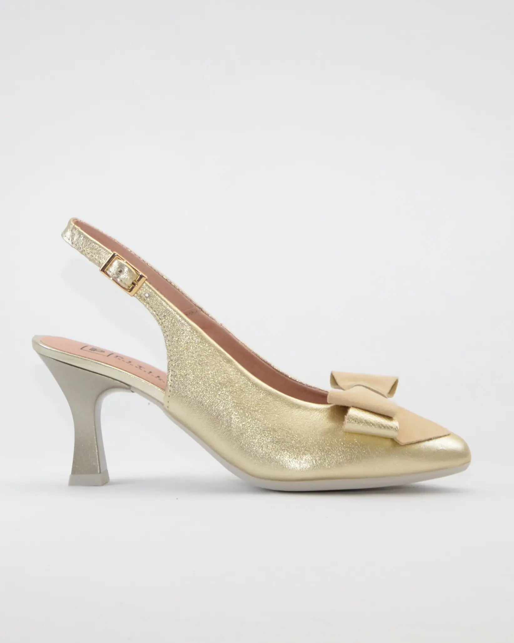 ZAPATO SALON DESTALONADO COLOR DORADO ADORNO LAZO PITILLOS 11191 ORO