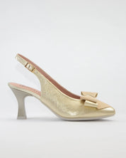 ZAPATO SALON DESTALONADO COLOR DORADO ADORNO LAZO PITILLOS 11191 ORO