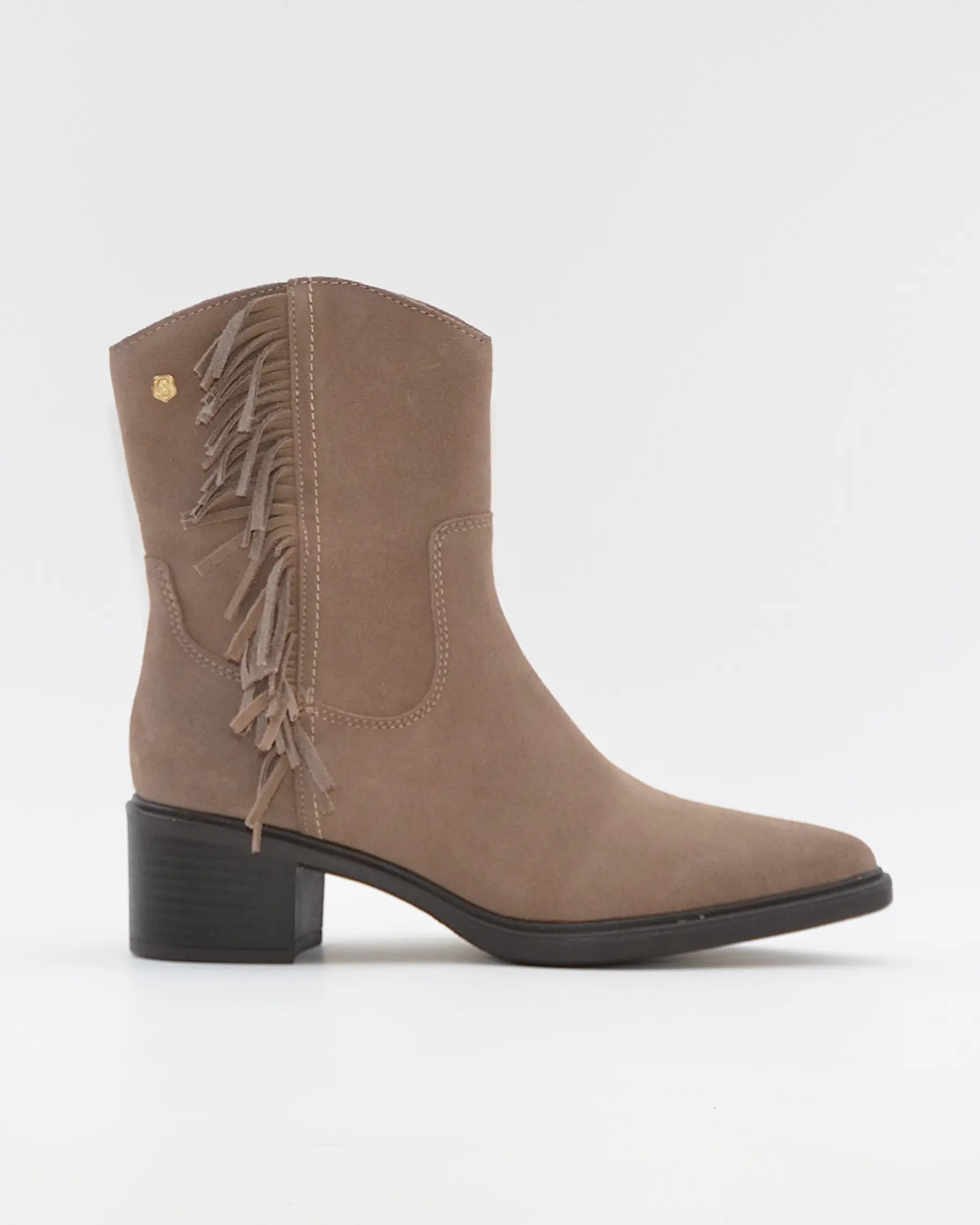 BOTIN MUJER COWBOY SERRAJE TAUPE CON FLECOS CARMELA 164252