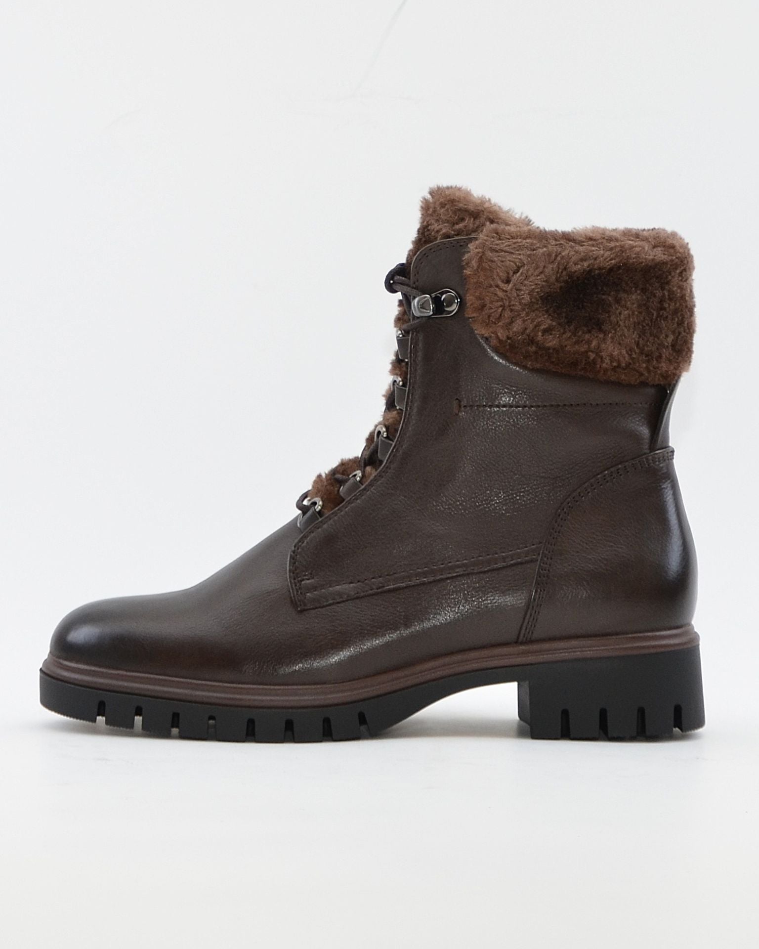 BOTIN PLANO MUJER CORDONES Y CREMALLERA COLOR  MARRON CHOCOLATE CON PELO REGARDE LE CIEL JUSTINA 02 COFFE