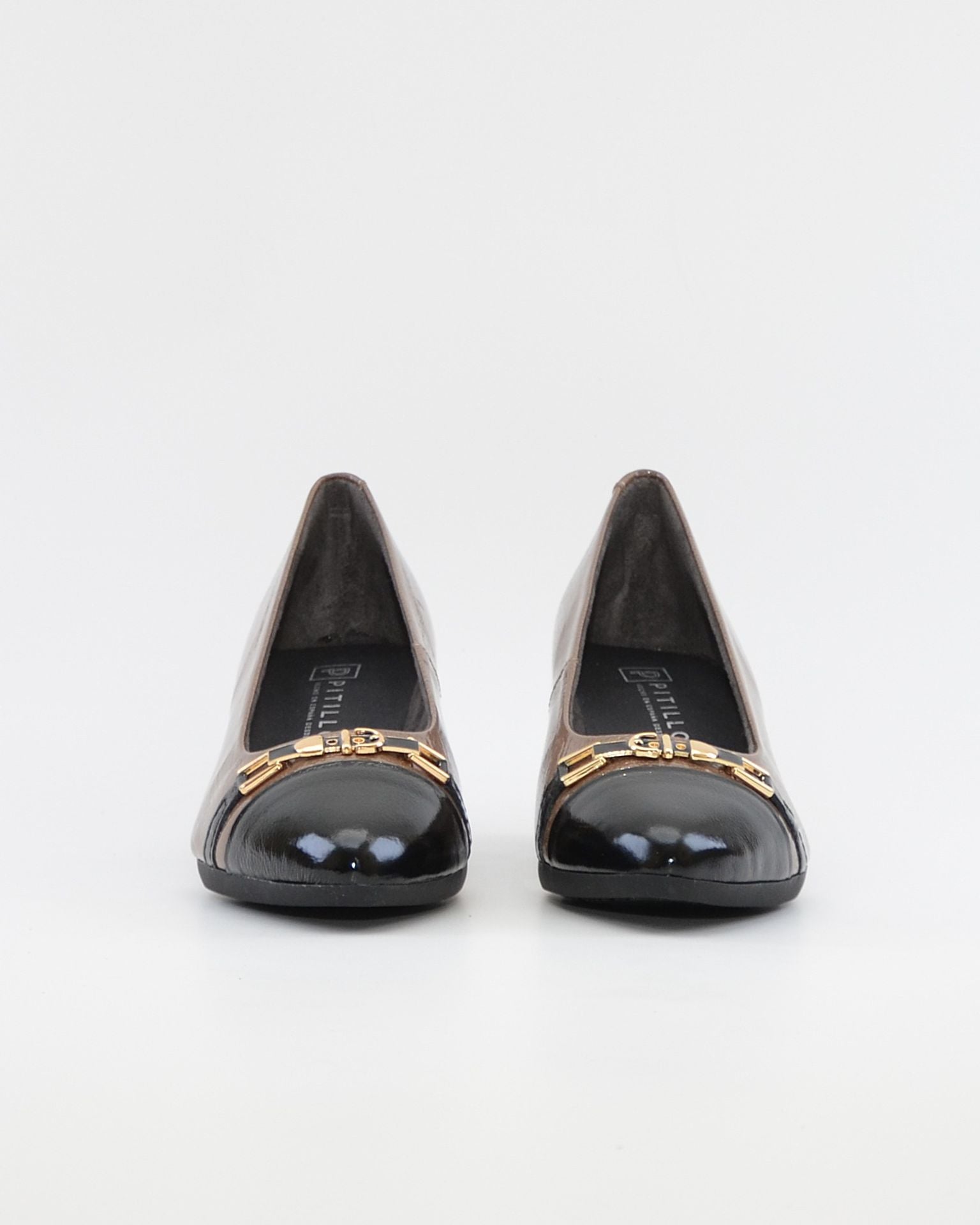 ZAPATO SALON PITILLOS COMBINADO TOPO NEGRO CON ADORNO DORADO 11682