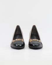 ZAPATO SALON PITILLOS COMBINADO TOPO NEGRO CON ADORNO DORADO 11682