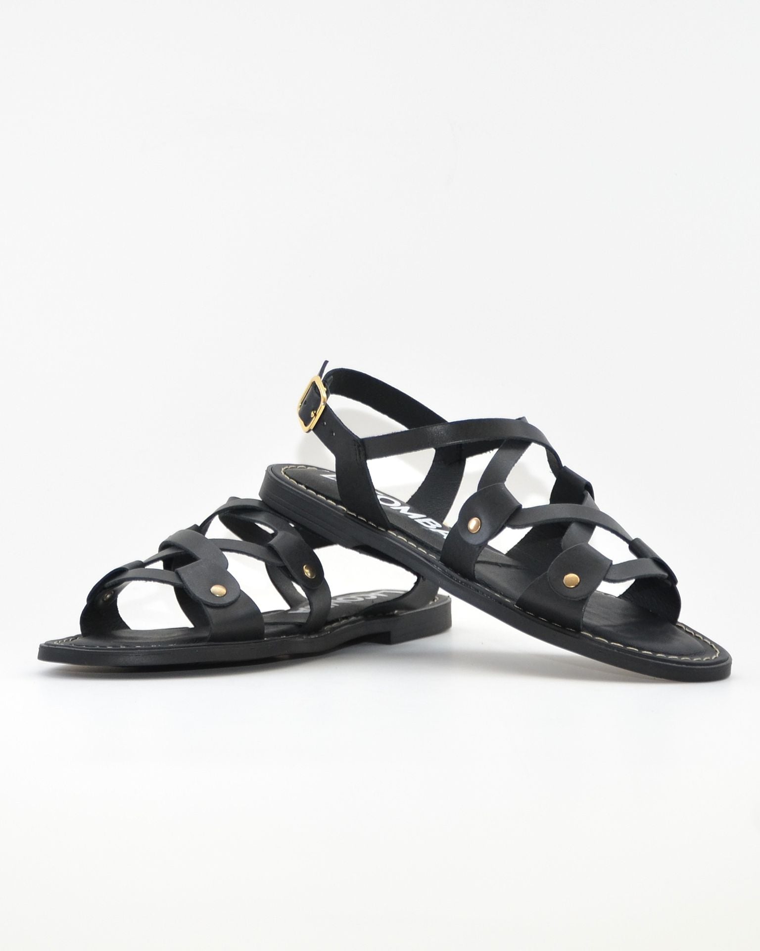 SANDALIA MUJER PLANA PIEL COLOR NEGRO TACHAS LACOMBA BOUGAIN