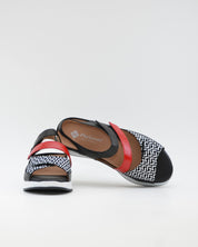 SANDALIA PLANTILLA EXTRAIBLE MUJER TRES VELCROS ANCHO ESPECIAL COLOR NEGRO Y ROJO PIE SANTO 260423