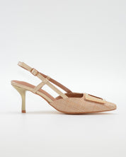 ZAPATO FIESTA MUJER TEJIDO BEIGE ADORNO METÁLICO CAYETANO 56022