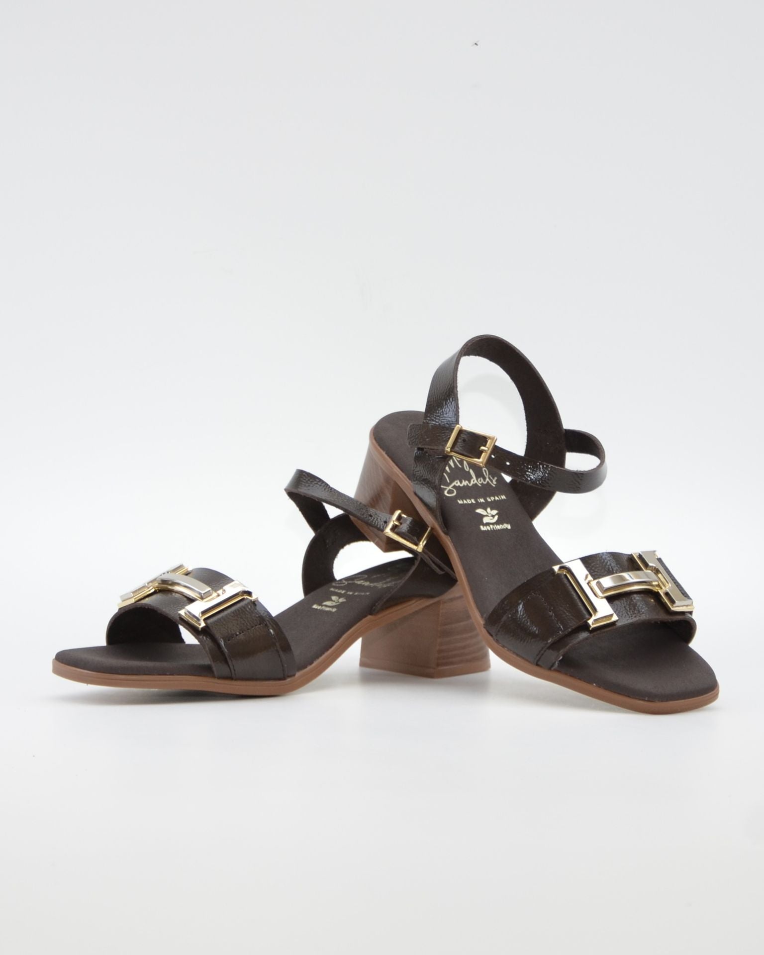SANDALIA MUJER CHAROL MARRON TACON BAJO PLANTA DE GEL OH MY SANDALS 5981