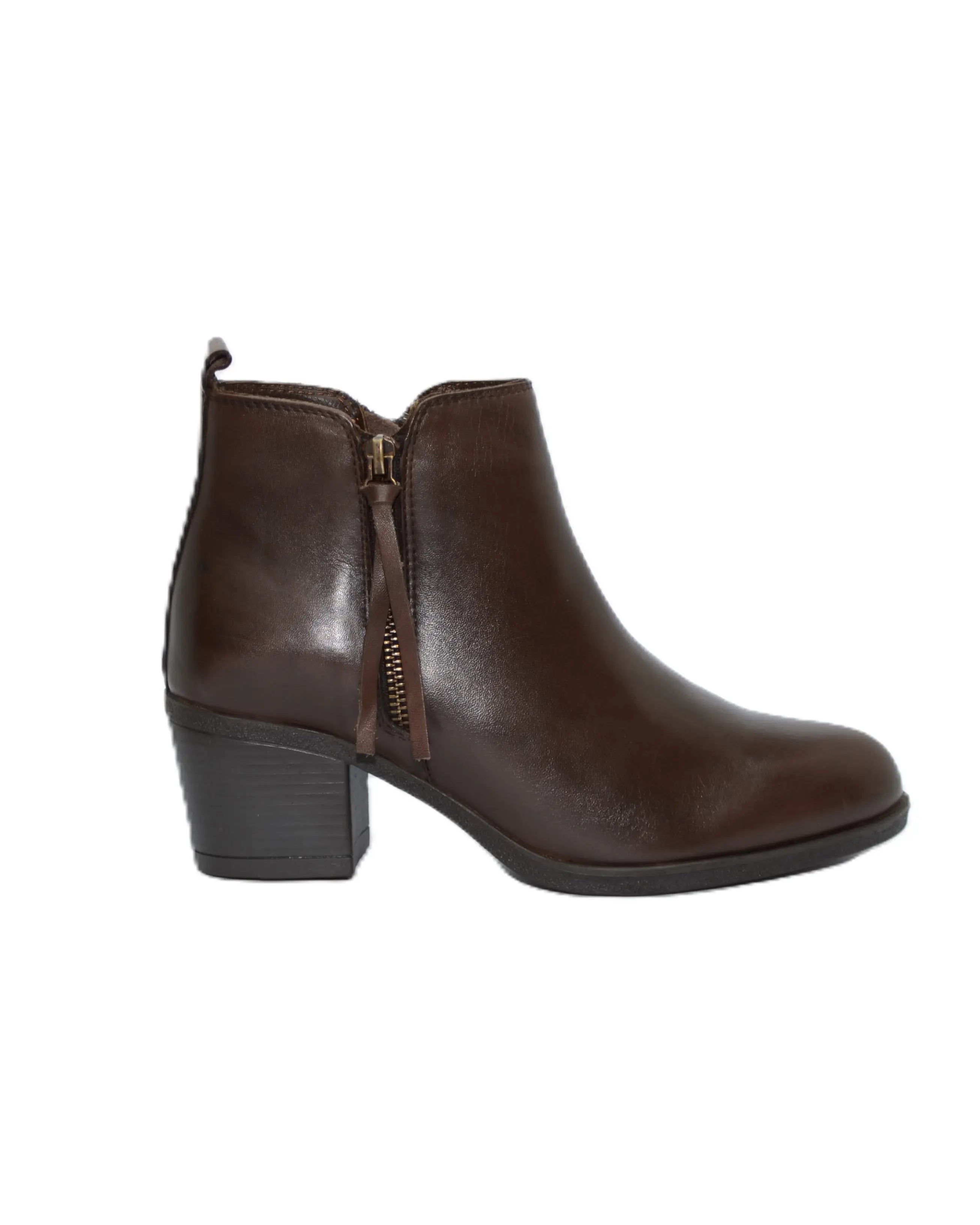 BOTIN MUJER MARRON TACON CUADRADO CREMALLERA