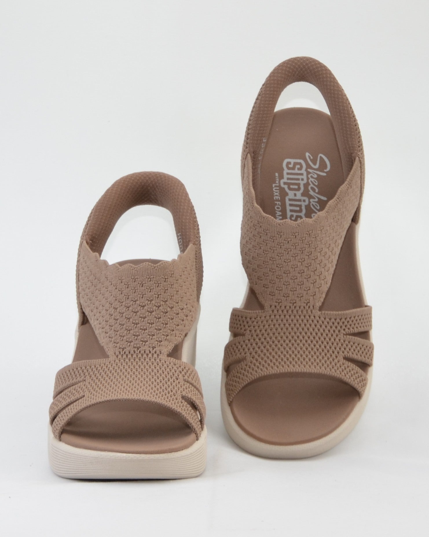 SANDALIA MUJER CUÑA SKECHERS COLOR TAUPE 120012 MOC SLIP-INS