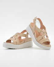 SANDALIA PLANA MUJER STONEFLY TRENZADA ORO Y BEIGE