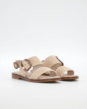 SANDALIA MUJER PLANA BEIGE CON DETALLES EN CUERDA TRENZADA CARMELA 163159